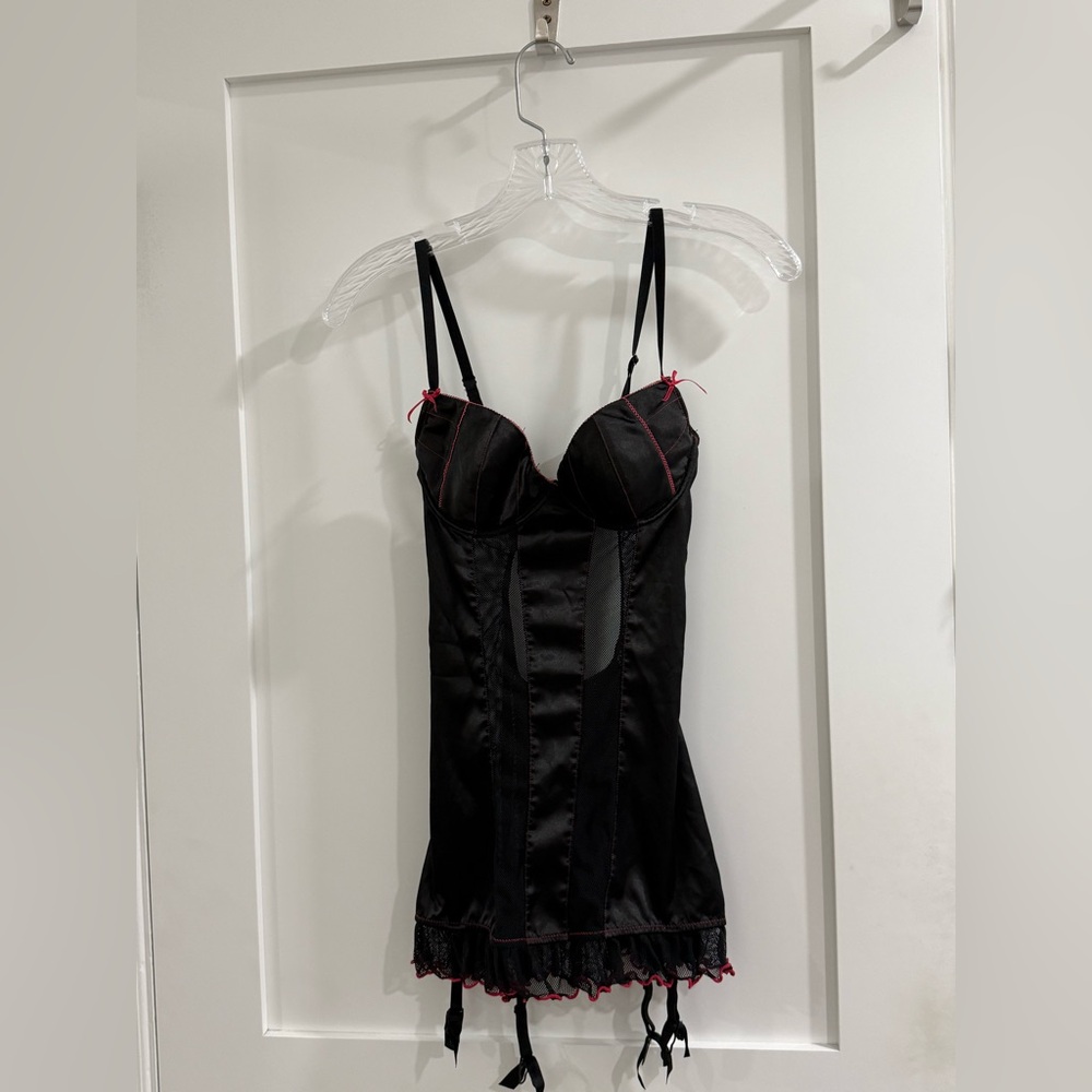 Seduction by Frederick’s of Hollywood black + hot pink lingerie top (read)